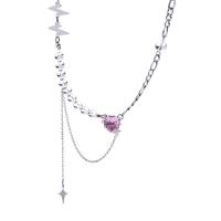 Titanium Steel Necklace with 4.9cm extender chain high quality plated fashion jewelry & for woman & with cubic zirconia two different colored 80mm Length 32 cm Sold By PC