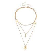 Multi Layer Necklace Zinc Alloy with Resin with 10cm extender chain gold color plated three layers & fashion jewelry & for woman & with rhinestone two different colored 20mm Length 52 cm Sold By PC