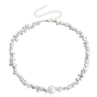 Collar de Aleación de Zinc, con Perlas de plástico ABS, con 10cm extender cadena, chapado en color de plata, Joyería & para mujer, plateado, Vendido para 36 cm Sarta
