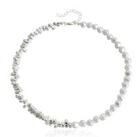Collar de perlas de plástico, aleación de zinc, con Perlas de plástico ABS, con 5cm extender cadena, chapado en color de plata, Joyería & para mujer, plateado, Vendido para 41 cm Sarta