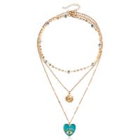 Multi Layer Necklace Zinc Alloy with 5cm extender chain gold color plated three pieces & fashion jewelry & evil eye pattern & for woman & enamel & with rhinestone Length 52 cm Sold By Set