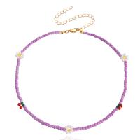 Seed verre collier de perles, alliage de zinc, avec Seedbead, avec 10cm chaînes de rallonge, Placage de couleur d'or, bijoux de mode & pour femme, plus de couleurs à choisir, 10mm, Vendu par 36 cm brin