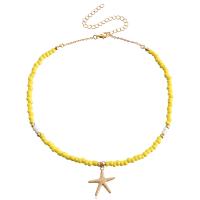 Seed verre collier de perles, alliage de zinc, avec Seedbead, avec 10cm chaînes de rallonge, étoile de mer, Placage de couleur d'or, bijoux de mode & pour femme, plus de couleurs à choisir, 30mm, Vendu par 39 cm brin