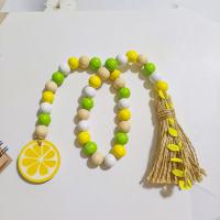 Hanging Ornaments, Wood, with Linen, Lemon, stoving varnish, mixed colors, 16mm,50x50mm, Length:Approx 75 cm, Sold By PC