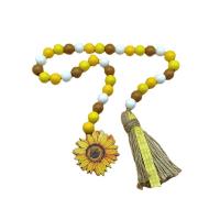 Hanging Ornaments Wood with Linen Sunflower stoving varnish mixed colors 16mm 70mm Length Approx 71 cm Sold By PC