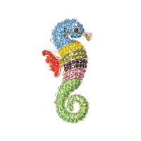 Rhinestone Brooch, Tibetan Style, Seahorse, gold color plated, Unisex & with rhinestone, mixed colors, nickel, lead & cadmium free, 30x57mm, Sold By PC