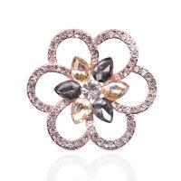Rhinestone Brooch, Tibetan Style, with Crystal, Flower, rose gold color plated, for woman & with rhinestone & hollow, nickel, lead & cadmium free, 39x36mm, Sold By PC
