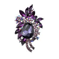 Crystal Brooch Zinc Alloy with Crystal Flower silver color plated for woman & with rhinestone purple nickel lead & cadmium free Sold By PC