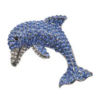 Broches de Diamantes de Imitación, aleación de zinc, Delfín, chapado en color de platina, unisexo & con diamantes de imitación, azul, libre de níquel, plomo & cadmio, 75x55mm, Vendido por UD