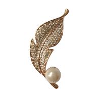 Rhinestone Brooch, Tibetan Style, with Plastic Pearl, Leaf, plated, Unisex & with rhinestone, more colors for choice, nickel, lead & cadmium free, 38x65mm, Sold By PC