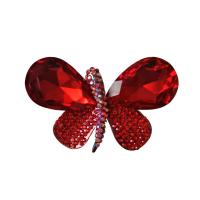 Strass Brosche, Zinklegierung, Schmetterling, silberfarben plattiert, für Frau & mit Strass, rot, frei von Nickel, Blei & Kadmium, 59x37mm, verkauft von PC