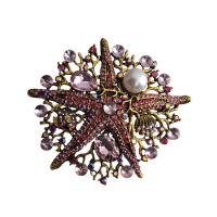 Rhinestone Brooch Zinc Alloy with Plastic Pearl Starfish plated for woman & with rhinestone nickel lead & cadmium free Sold By PC