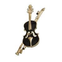 Zinc Alloy Brooches Violin gold color plated Unisex & enamel & with rhinestone black nickel lead & cadmium free Sold By PC