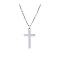 Stainless Steel Jewelry Necklace, 304 Stainless Steel, Cross, polished, fashion jewelry & Unisex, original color, 30x40mm, Length:Approx 23.62 Inch, Sold By PC