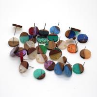 Drewniany Kolczyk, Drewno, ze żywica, losowo wysyłane & DIY, mieszane kolory, 14x14mm, 10komputery/torba, sprzedane przez torba