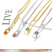 Stainless Steel Jewelry Necklace 304 Stainless Steel with 1.97inch extender chain Vacuum Ion Plating Double Layer & for woman & with rhinestone 20*11mm 5mm Sold Per Approx 15.75 Inch Approx 17.72 Inch Strand