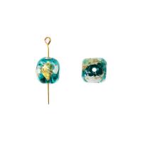 Goldsand & Silberfolie Lampwork Perlen, mit Silberfolie & Goldfolie, Quadrat, DIY, keine, 11x12mm, Bohrung:ca. 2mm, verkauft von PC