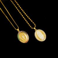 Brass náhrdelník, Mosaz, Panna Marie, barva pozlacený, módní šperky & pro ženy & s drahokamu, více barev na výběr, nikl, olovo a kadmium zdarma, 20x32mm, Délka 45 cm, Prodáno By PC