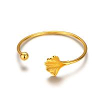 Brass Cuff Bangle Ginkgo Leaf gold color plated fashion jewelry & for woman golden nickel lead & cadmium free 3mm Inner Approx 60mm Sold By PC