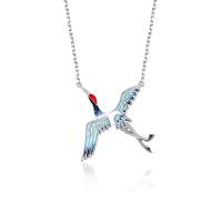 925 Sterling Silver Necklaces, Crane, platinum plated, for woman & epoxy gel, blue, Length:Approx 17.7 Inch, Sold By PC