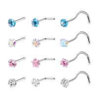 Stainless Steel Nose Piercing Jewelry 316 Stainless Steel platinum plated three pieces & micro pave cubic zirconia & for woman 7mm Sold By Lot