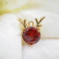 Cubic Zirconia Micro Pave Brass Pendant, gold color plated, micro pave cubic zirconia, red, 13x8mm, 10PCs/Lot, Sold By Lot