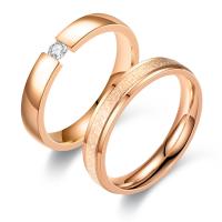 Anéis Couple dedo, Partículas de aço, rosa real com banho de cor, tamanho diferente para a escolha & fosco, rosa dourado, 10PCs/Lot, vendido por Lot