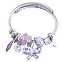 European Bracelet 304 Stainless Steel with Crystal & Zinc Alloy Butterfly for woman & with rhinestone 55mm Sold By PC