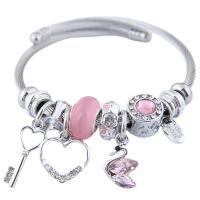 European Bracelet 304 Stainless Steel with Crystal & Zinc Alloy for woman & with rhinestone & hollow 55mm Sold By PC