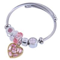 European Bracelet 304 Stainless Steel with Crystal & Zinc Alloy Heart plated for woman & enamel & with rhinestone 55mm Sold By PC