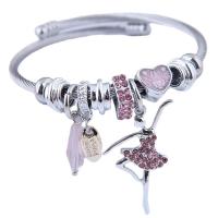 European Bracelet 304 Stainless Steel with Crystal & Zinc Alloy Dancing Girl plated for woman & with rhinestone 55mm Sold By PC
