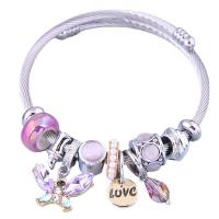 European Bracelet, 304 Stainless Steel, with Crystal & Plastic Pearl & Tibetan Style, Butterfly, plated, for woman & with rhinestone & hollow, more colors for choice, 55mm, Sold By PC