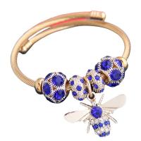 European Bracelet 304 Stainless Steel with Zinc Alloy Bee gold color plated for woman & with rhinestone 55mm Sold By PC