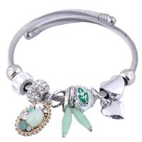 European Bracelet 304 Stainless Steel with Glass & Zinc Alloy for woman & with rhinestone 55mm Sold By PC