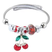 European Bracelet 304 Stainless Steel with zinc alloy pendant & Crystal Cherry for woman & with rhinestone 55mm Sold By PC