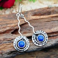 Natural Gemstone Earrings, Tibetan Style, with Lapis Lazuli, antique silver color plated, vintage & fashion jewelry & for woman, blue, nickel, lead & cadmium free, 56x17mm, Sold By Pair