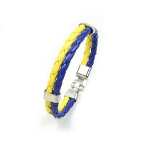 Bracelets cordon PU, alliage de zinc, avec Cuir synthétique, bijoux de mode & unisexe, bleu et jaune, protéger l'environnement, sans nickel, plomb et cadmium, Longueur:Environ 22 cm, Vendu par PC