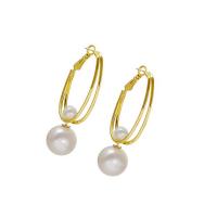 Tibetan Style Drop Earrings, with Plastic Pearl, gold color plated, fashion jewelry & for woman, nickel, lead & cadmium free, 57x15mm, Sold By Pair