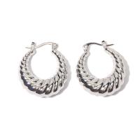 Stainless Steel Hoop Earring 304 Stainless Steel Vacuum Ion Plating fashion jewelry & for woman silver color Sold By Pair