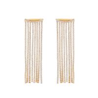 Fashion Fringe Earrings, 304 Stainless Steel, Vacuum Ion Plating, fashion jewelry & for woman & with rhinestone, golden, 70x20mm, Sold By Pair
