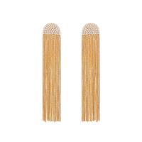 Fashion Fringe Earrings, 304 Stainless Steel, Vacuum Ion Plating, fashion jewelry & for woman & with rhinestone, golden, 90x17mm, Sold By Pair