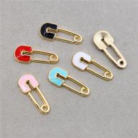 Tibetan Style Enamel Pendants, Safety Pin, KC gold color plated, Unisex, more colors for choice, nickel, lead & cadmium free, 21x11x3mm, Approx 100PCs/Bag, Sold By Bag