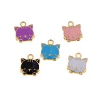 Tibetan Style Enamel Pendants, Cat, KC gold color plated, Unisex, more colors for choice, nickel, lead & cadmium free, 13x15x3mm, Approx 100PCs/Bag, Sold By Bag