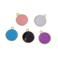 Tibetan Style Enamel Pendants, Flat Round, KC gold color plated, Unisex, more colors for choice, nickel, lead & cadmium free, 19x15x2mm, Approx 100PCs/Bag, Sold By Bag