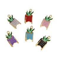 Tibetan Style Enamel Pendants, plant pot, plated, Unisex, more colors for choice, nickel, lead & cadmium free, 12.30x22x1.50mm, Approx 100PCs/Bag, Sold By Bag