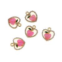 Tibetan Style Enamel Pendants, Heart, KC gold color plated, Unisex & with rhinestone & hollow, pink, nickel, lead & cadmium free, 15x17x4mm, Approx 100PCs/Bag, Sold By Bag