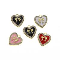 Tibetan Style Enamel Pendants, Heart, KC gold color plated, Unisex & with rhinestone, more colors for choice, nickel, lead & cadmium free, 18x18x4mm, Approx 100PCs/Bag, Sold By Bag