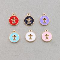 Tibetan Style Enamel Pendants, Flat Round, KC gold color plated, Unisex & hollow, more colors for choice, nickel, lead & cadmium free, 14x12x2mm, Approx 100PCs/Bag, Sold By Bag