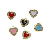 Tibetan Style Enamel Pendants, Heart, KC gold color plated, Unisex & with rhinestone, more colors for choice, nickel, lead & cadmium free, 13x12x2mm, Approx 100PCs/Bag, Sold By Bag