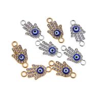 Evil Eye Connector, Tibetan Style, Hand, plated, DIY & enamel & with rhinestone & 1/1 loop, more colors for choice, nickel, lead & cadmium free, 11x21x3mm, Approx 100PCs/Bag, Sold By Bag